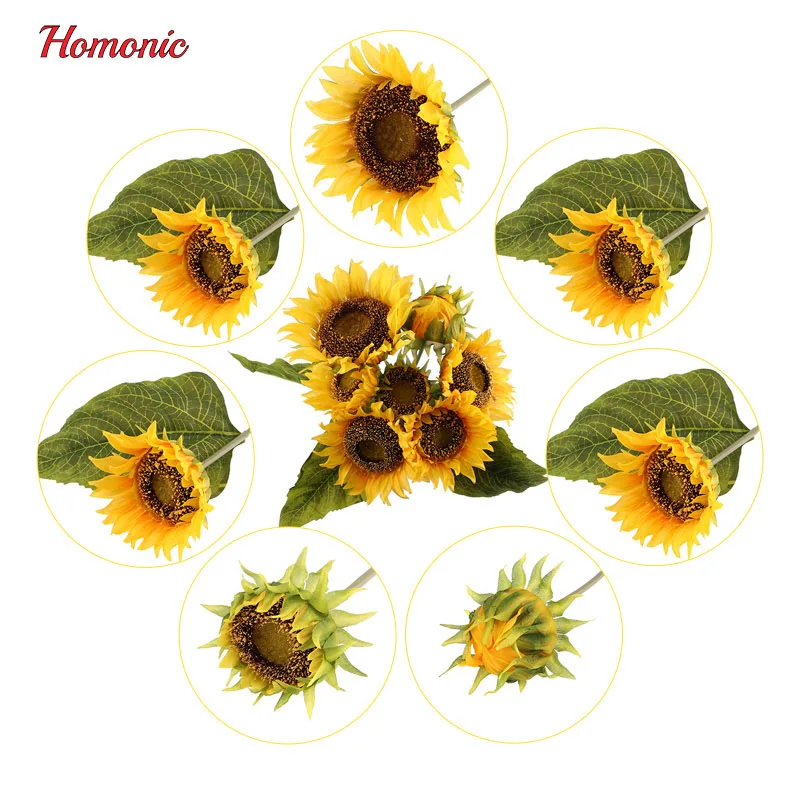 1 букет Желтый Шелк Подсолнечника декоративный цветок 7 филиал/букет пять размер