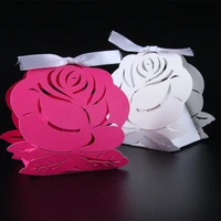 50pcs dark rose pinkwhite big rose flower laser cut candy box wedding favor gift box wedding favor and gift wedding decoration