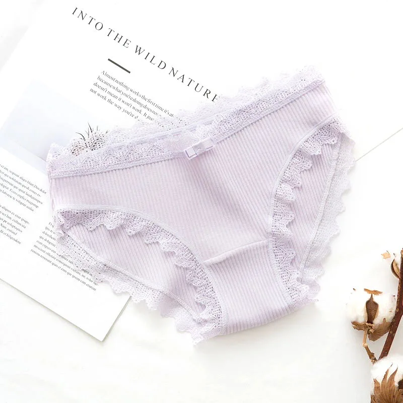 Sexy Lace Panties Women's Cotton Ultra Soft Briefs Bikini Seamless Cute Bow Girls Briefs Soft Comfort Lingerie Fashion Women - Color: 2