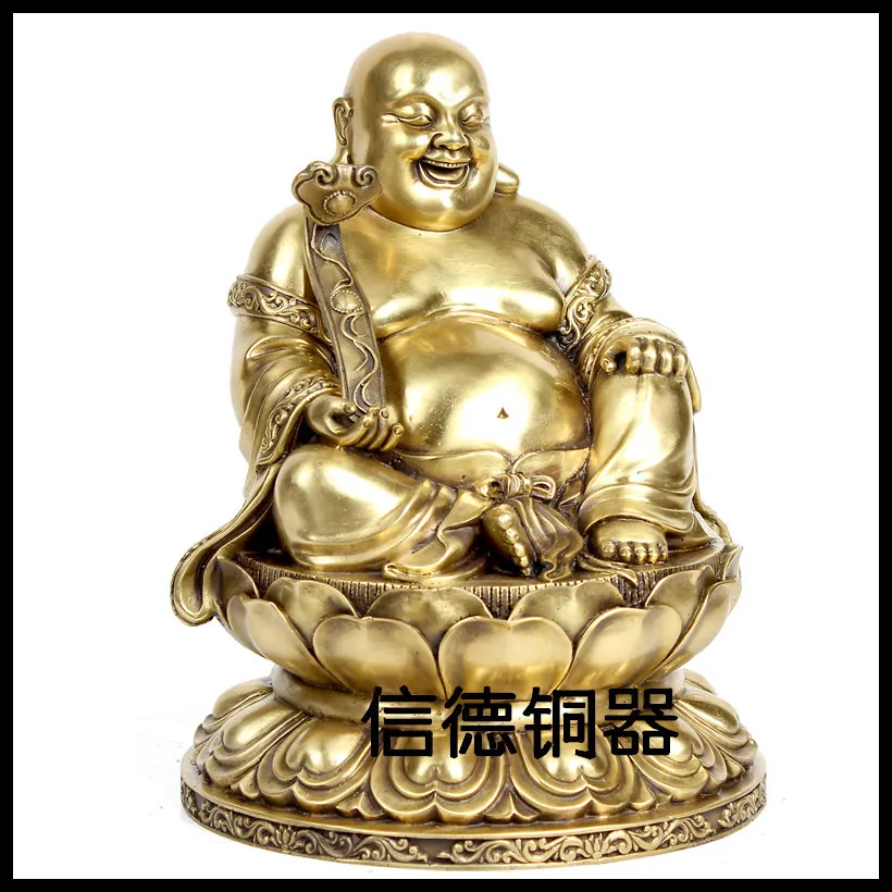 

Rare Antiques Brass Chinese Famous Buddha Maitreya Sitting On Lotus Sculptures Buddhist Temple Furnishing Articles