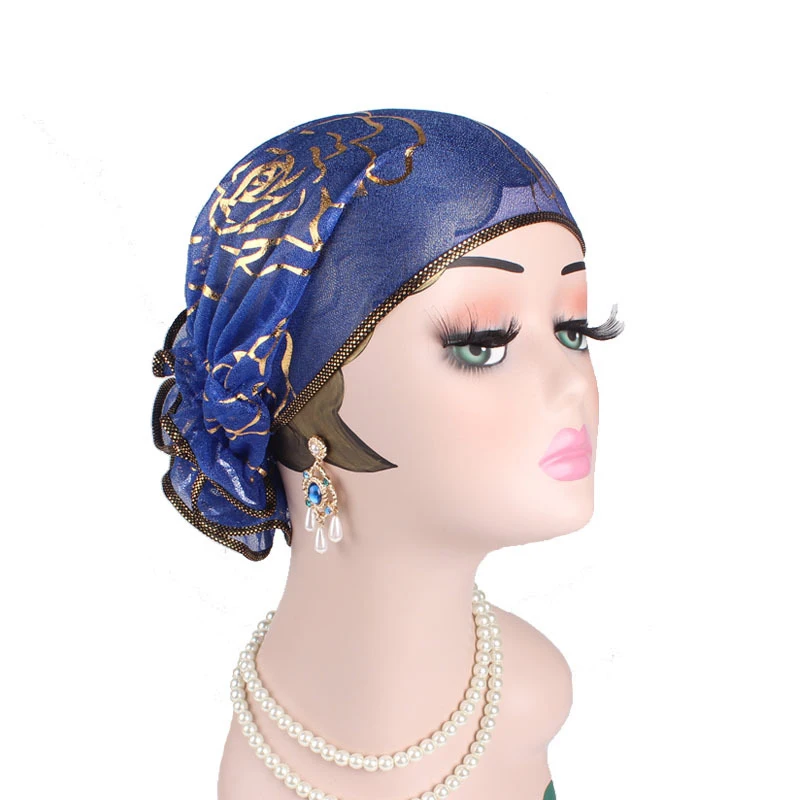 1pcs Bronzing Flower Women Turban Hat Muslim Headscarf Pile Heap Cap Soft Comfortable Hijab Caps Islamic Chemotherapy | Красота и