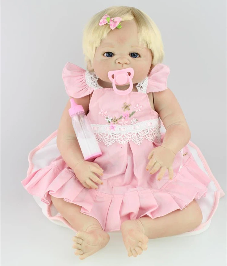 

58CM bebe doll reborn Full Body Silicone Reborn babies rooted blond hair real alive boneca brinquedos girls love gift