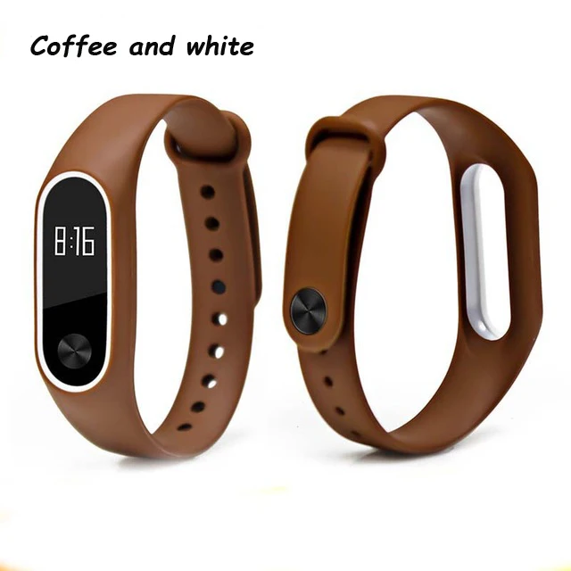 coffee and white Двойной цвет mi band 2 аксессуары pulseira mi band 2 ремешок сменный силиконовый ремешок для xiaomi mi2 умный Браслет - Цвет: coffee and white