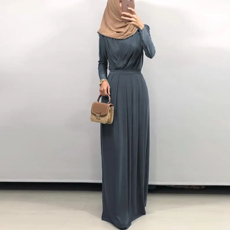 Dark gray dress Kaftan abaya мусульманская одежда для Дубай мусульманское платье хиджаб Caftan Турция Elbise Ramadan плиссированные платья Eid vestidos robe Arabe Musulmane - Цвет: Dark gray dress