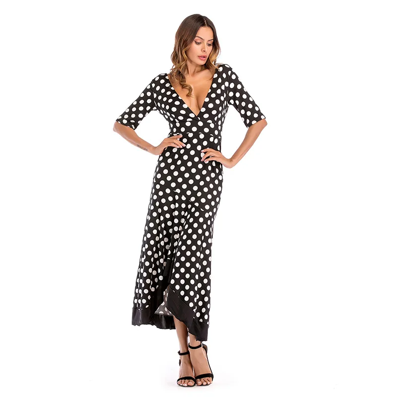 Нерегулярные печатных точка лотоса Макси платье Глубокий v образный вырез