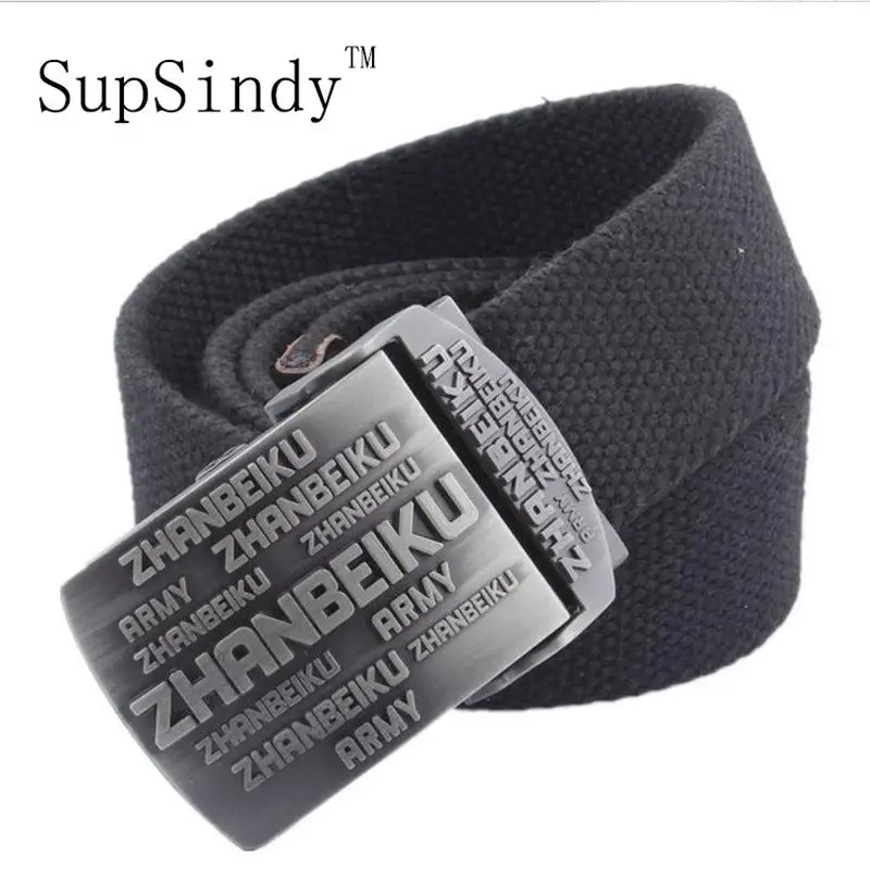 SupSindy luxury men's canvas belt LOGO metal buckle military belt Army tactical belts for Men Best quality male strap Army green