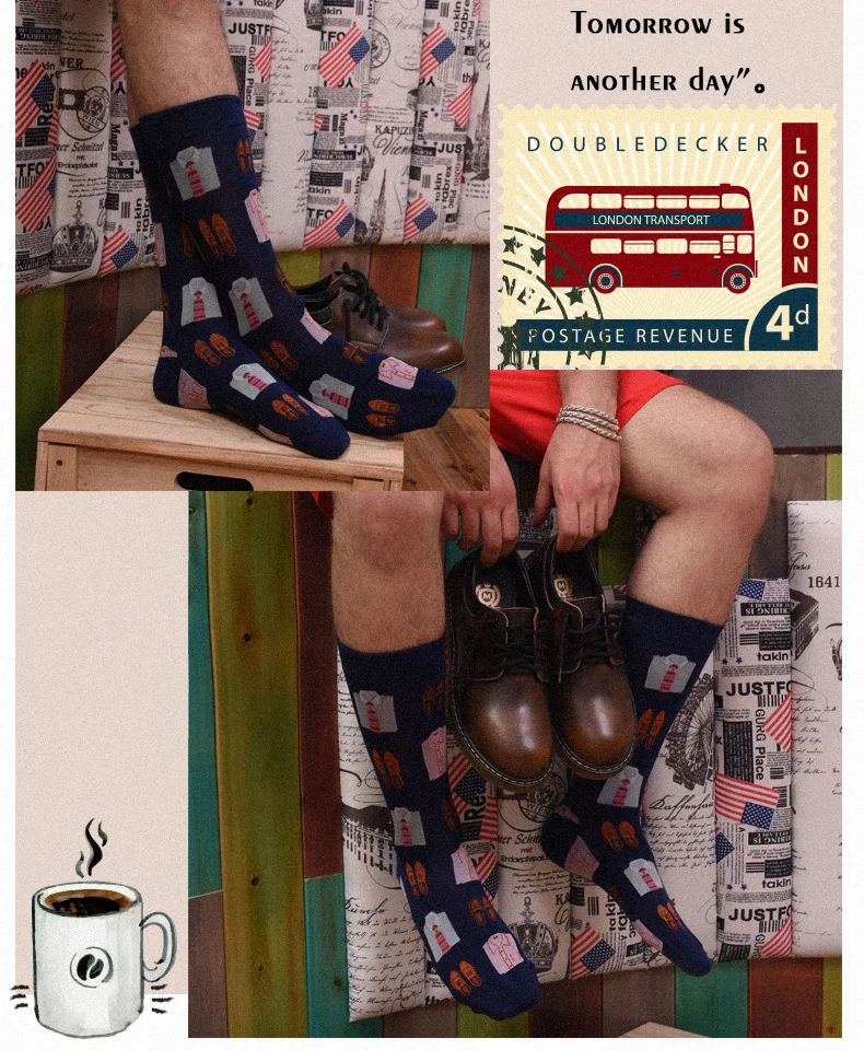 Новые хип-хоп хлопковые мужские носки Harajuku счастливые Забавные часы штамп шаблон платье носки для мужчин Свадебный Рождественский подарок