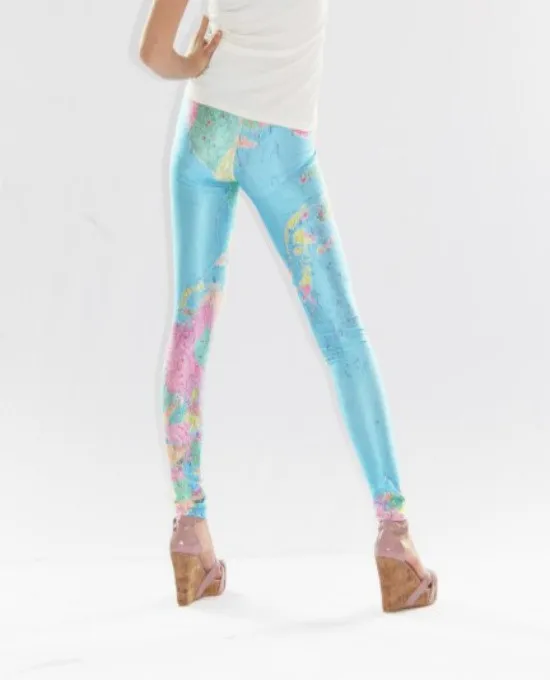 Женские леггинсы с принтом карты мира облегающие тонкие эластичные штаны из