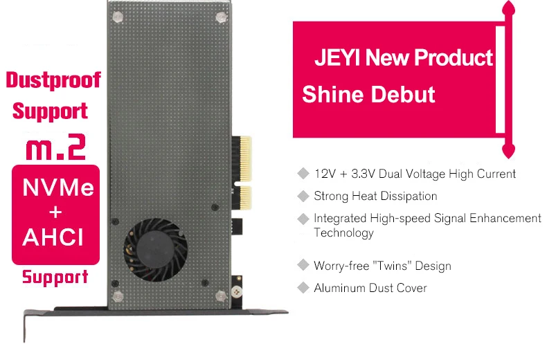 JEYI SK9 m.2 расширение NVMe адаптер NGFF к PCIE3.0 Вентилятор охлаждения с вентилятором алюминиевая крышка 12 В+ 3,3 В SSD двойной интерфейс SATA3