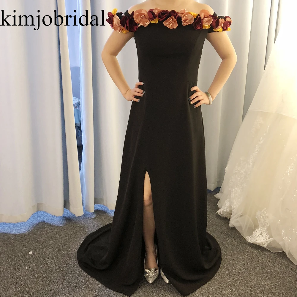Женское платье ручной работы длинное черное для выпускного вечера с вырезом
