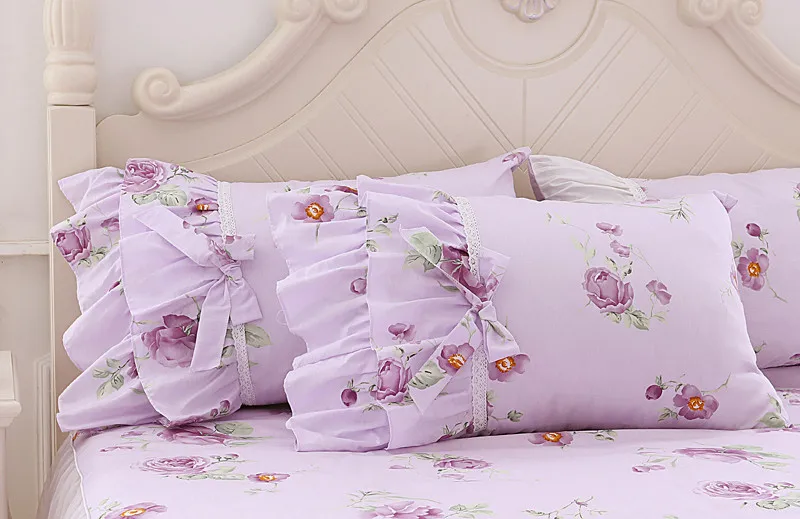 Princess purple dream 100% Cotton Romantic girl kid sweet flowers Bow lace ruffles bedskirt comforter cover bedding set/B7210 | Дом и сад