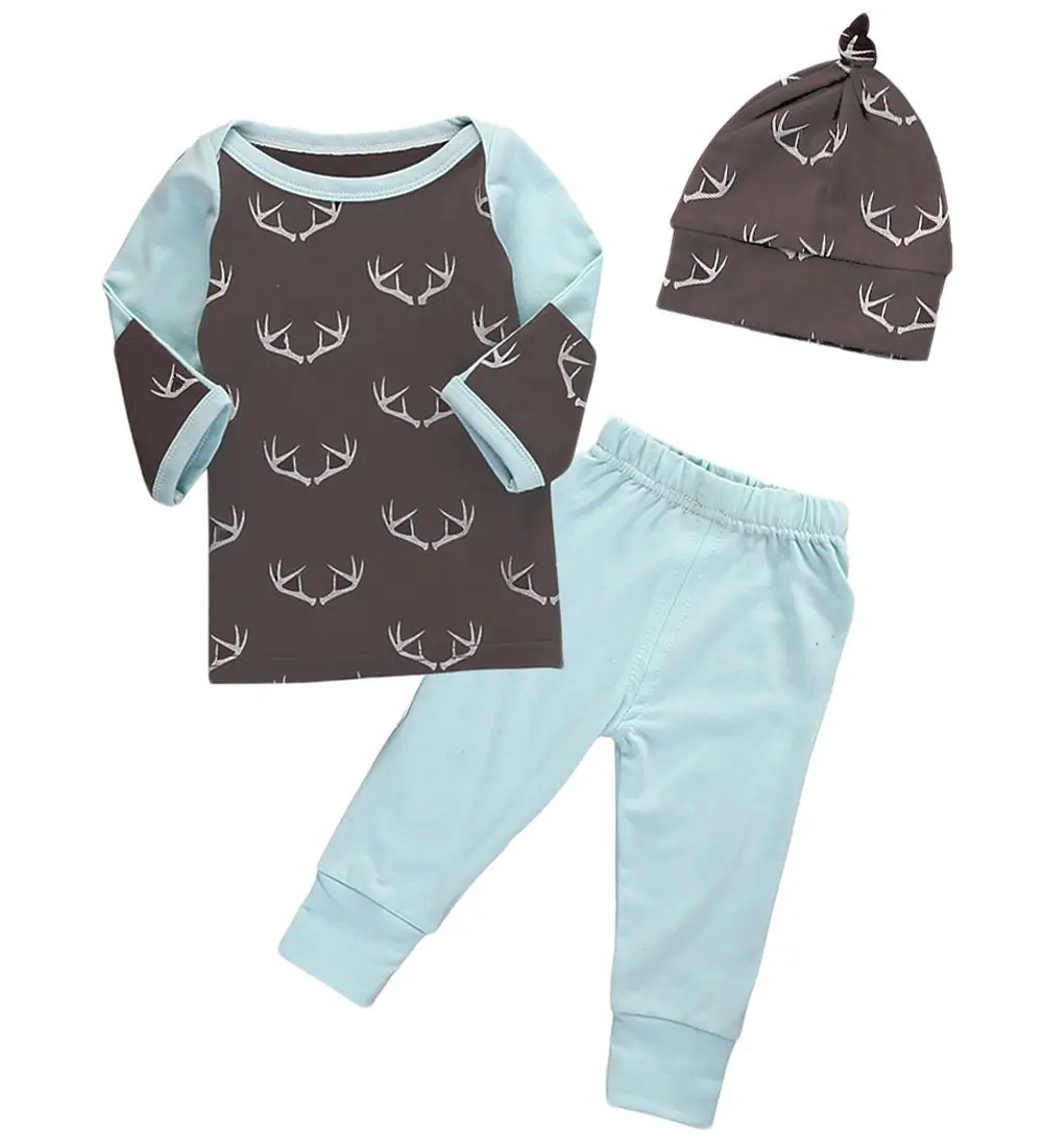 Новорожденный Ребенок Девочка Мальчик Одежда Олень Топы футболка + Брюки Шляпа 3