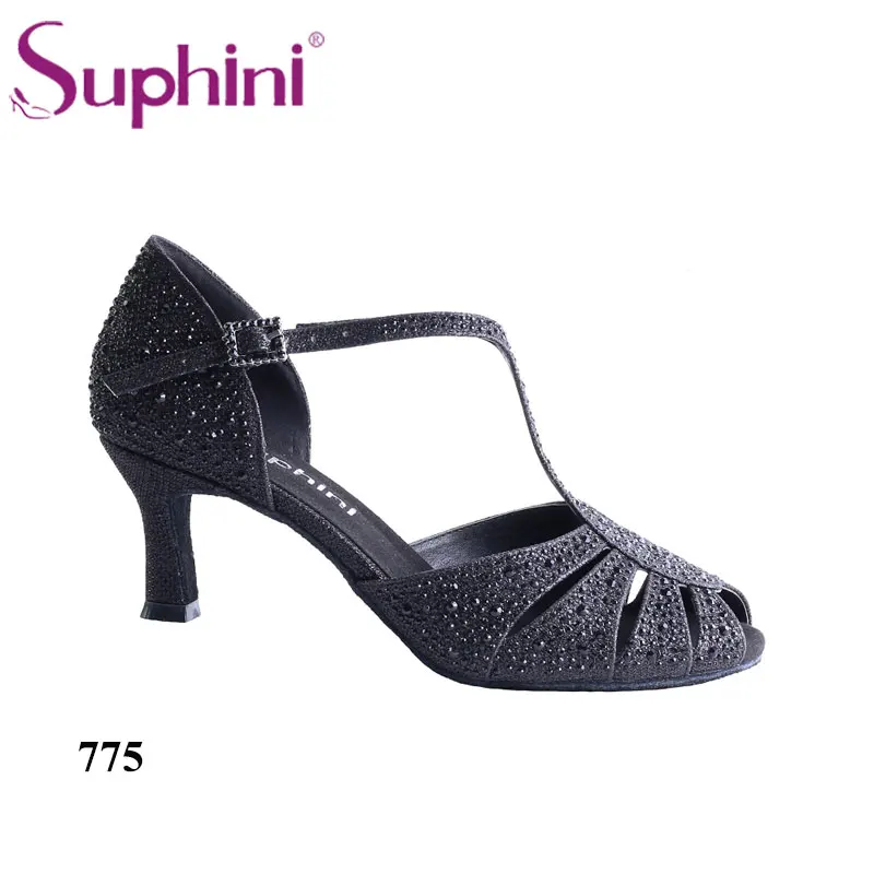 Black 6.4cm heel Специальная ; г.; обувь для латинских танцев; стразы; красный цвет; 3 дюйма; обувь для латинских танцев - Цвет: Black 6.4cm heel