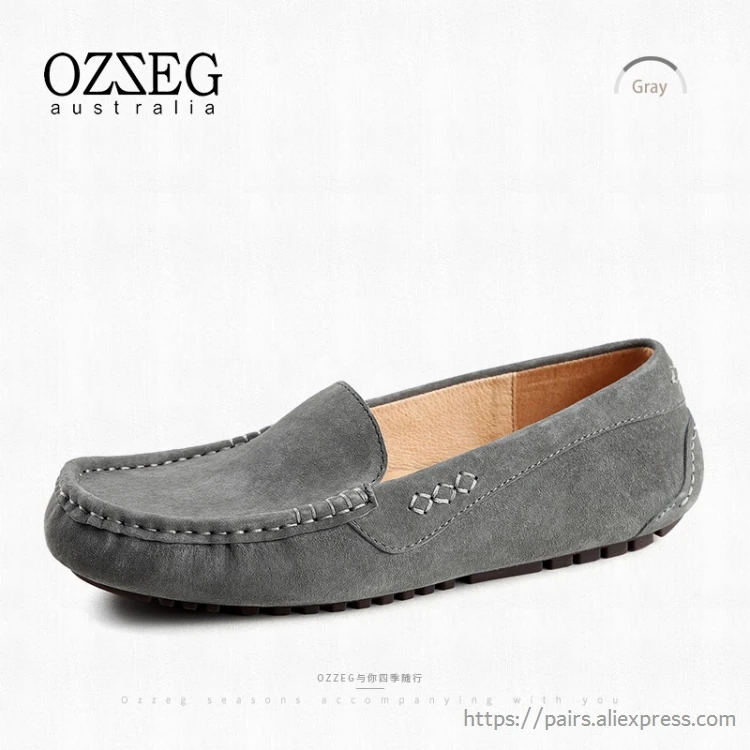 OZZEG/Брендовая обувь; женская обувь из натуральной кожи; мокасины; Лоферы для мам; мягкая повседневная обувь на плоской подошве для отдыха; женские балетки для вождения - Цвет: Серый
