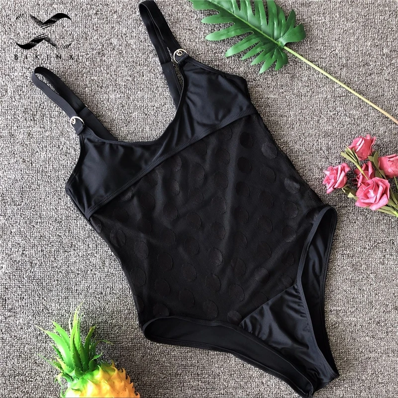 Bikinx прозрачный купальник купальный костюм с пуш-ап сексуальный боди цельное экстремальное бикини сетчатый черный купальник женский Монокини - Цвет: Черный