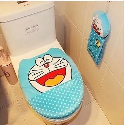 Чехол для унитаза Doraemon из мультфильма мягкого плюша с синим узором в горошек