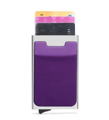 silver with purple 1 Мужской алюминиевый кошелек с задним карманом ID держатель для Карт RFID Блокировка мини тонкий металлический кошелек автоматический всплывающий кошелек для кредитных карт - Цвет: silver with purple 1