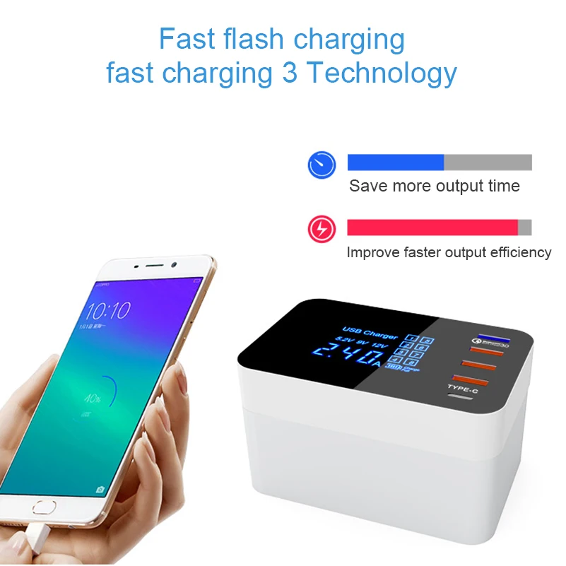 QI Беспроводное зарядное устройство Quick Charge 3,0 Smart usb type C зарядная станция светодиодный дисплей Быстрая зарядка для телефона планшета USB зарядное устройство адаптер