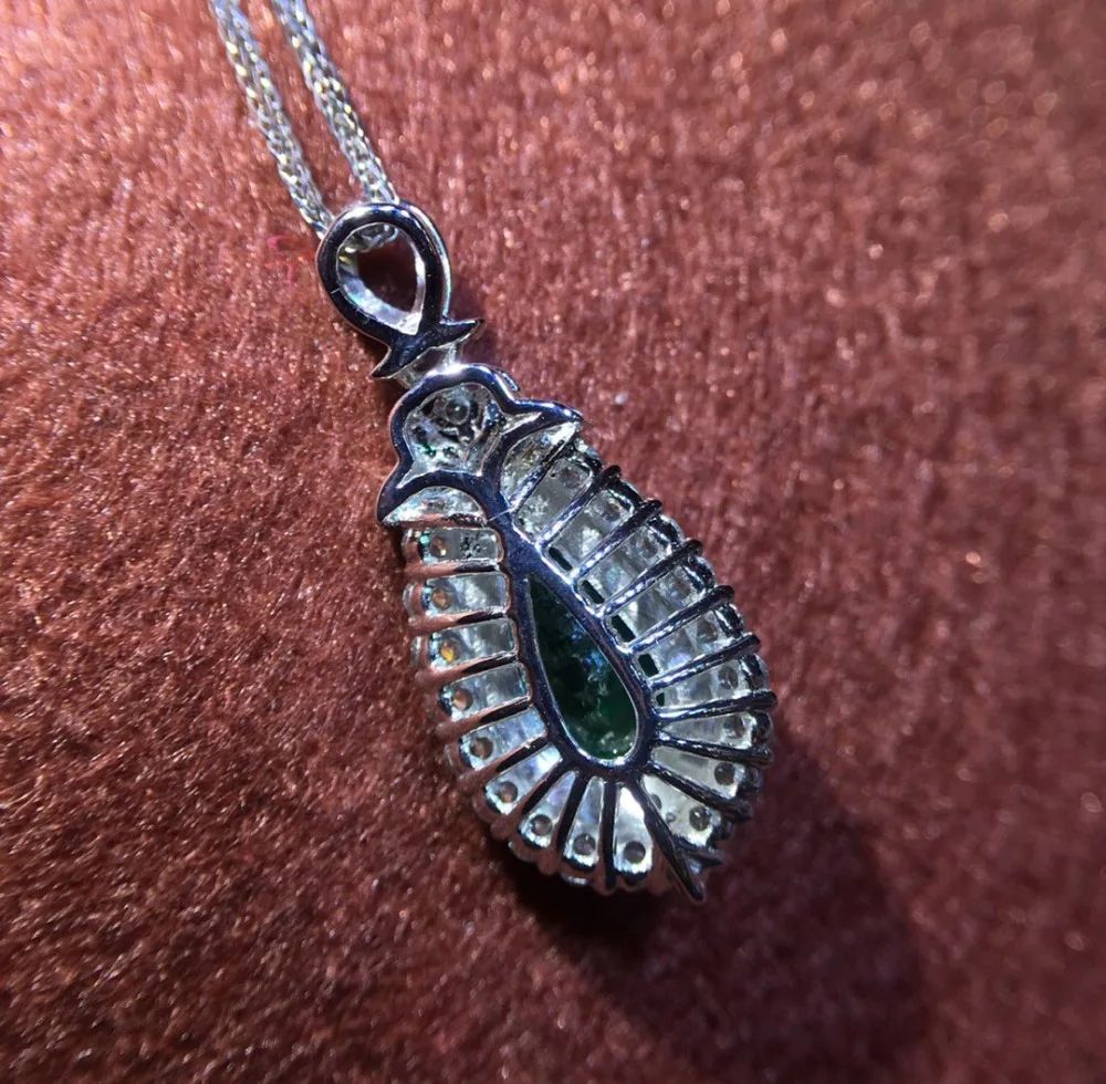 GRS Colombia Origin Fine Jewelry Real 18 K White Gold Natural 1.53ct Emerald Gemstones Female Pendants for Women Necklace | Украшения и