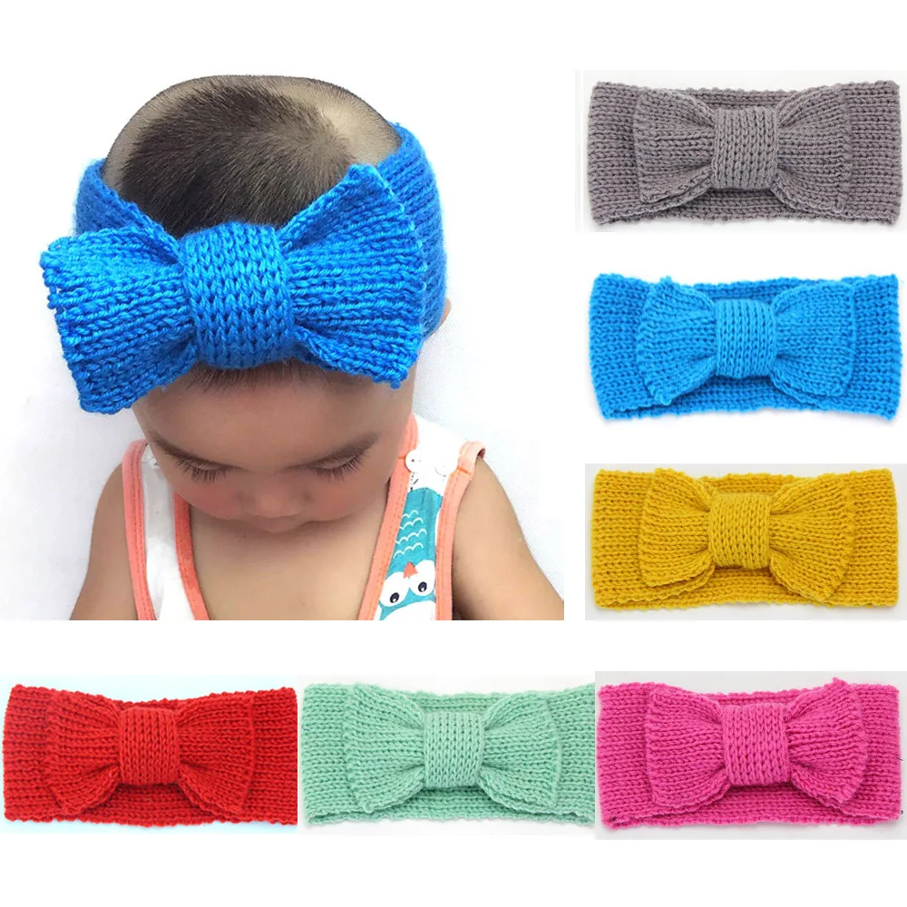

Детская теплая вязаная повязка на голову с бантиком и бантиком, повязка на голову HATYS0042