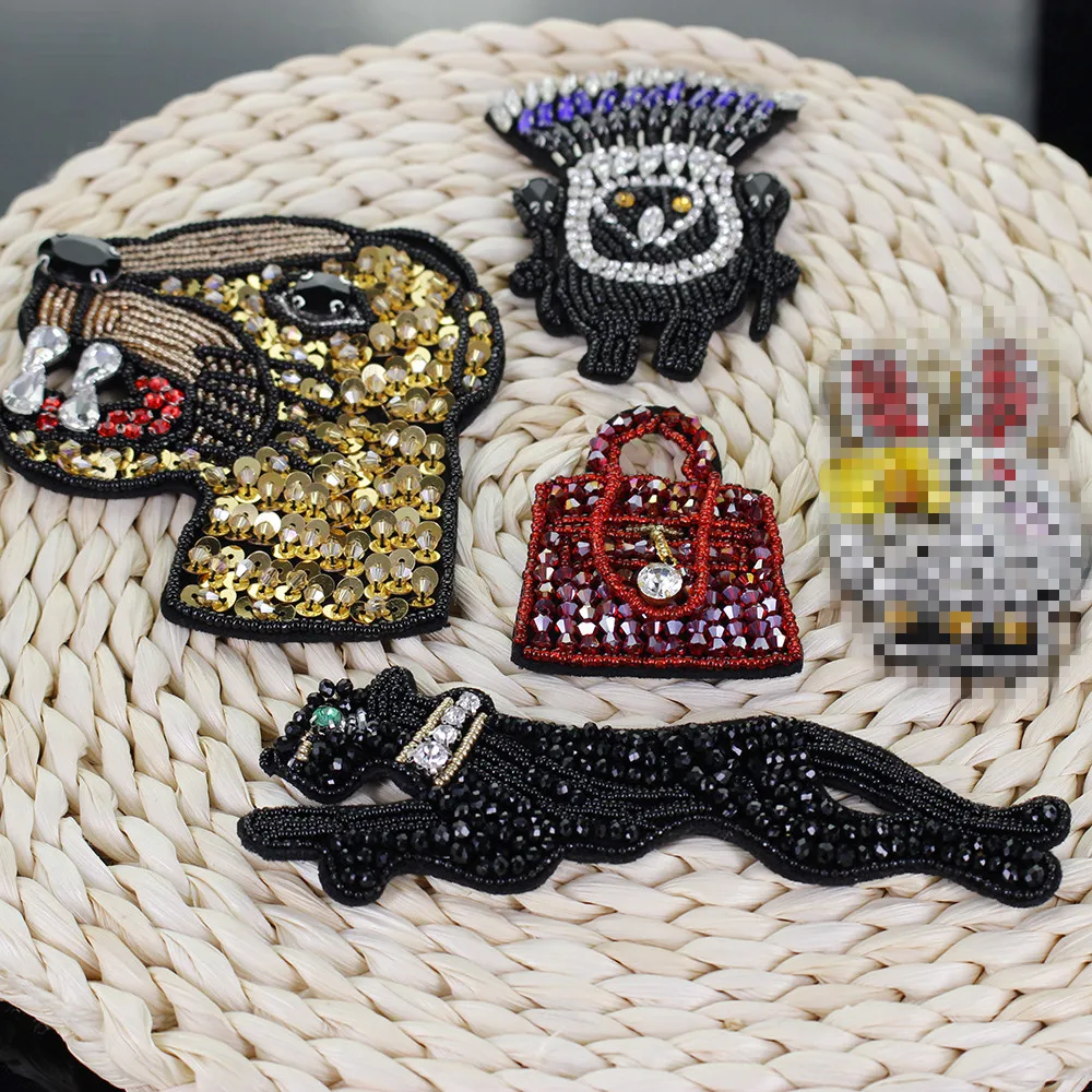1PC Sew on sequin Crystal patch for clothing beading Applique Clothes Patch Black Leopard tiger rabbit Animal Beads B11|Заплатки| |