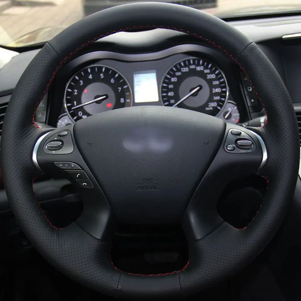 Black Artificial Leather Hand-stitched Car Steering Wheel Cover for Infiniti JX35 2013 M M25 M35 M37 M56 Q70 QX60 Nissan