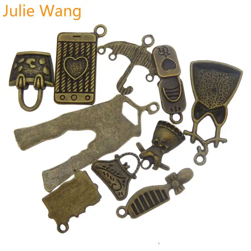 Julie Wang 10 шт. смешанные сумки для одежды подвески телефона из бронзового сплава