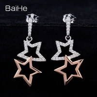 baihe genuine solid 14k white rose gold 0 34ct hsi natural diamonds trendy fine jewelry star stud earrings women christmas gift