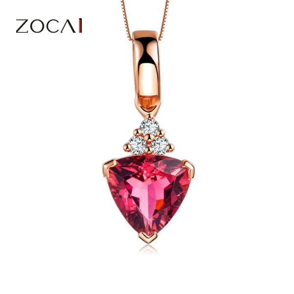 

ZOCAI BRAND NATURAL 0.7 CT RED TOURMALINE PENDANT OF 18K ROSE GOLD WITH 0.06 CT NATURAL REAL DIAMOND 925 SILVER STERLING CHAIN