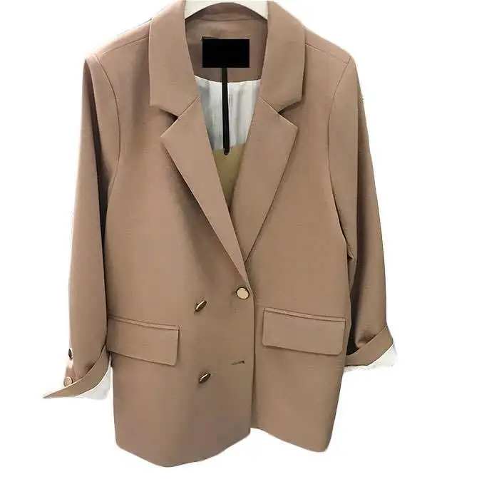 blazer feminino New South Korean Commuter Fashion Metal Double Breasted Fashion Korean Suit Jacket Female Womens Jackets
