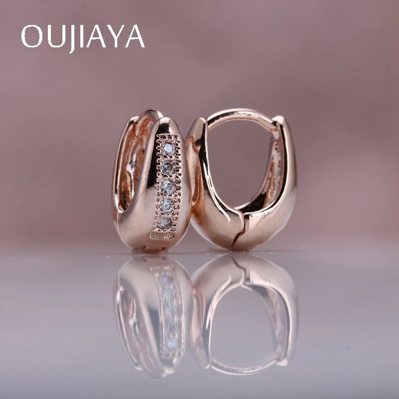OUJIAYA Роскошные Water Drop 585 розовое золото серьги Для женщин натуральный циркон Малый