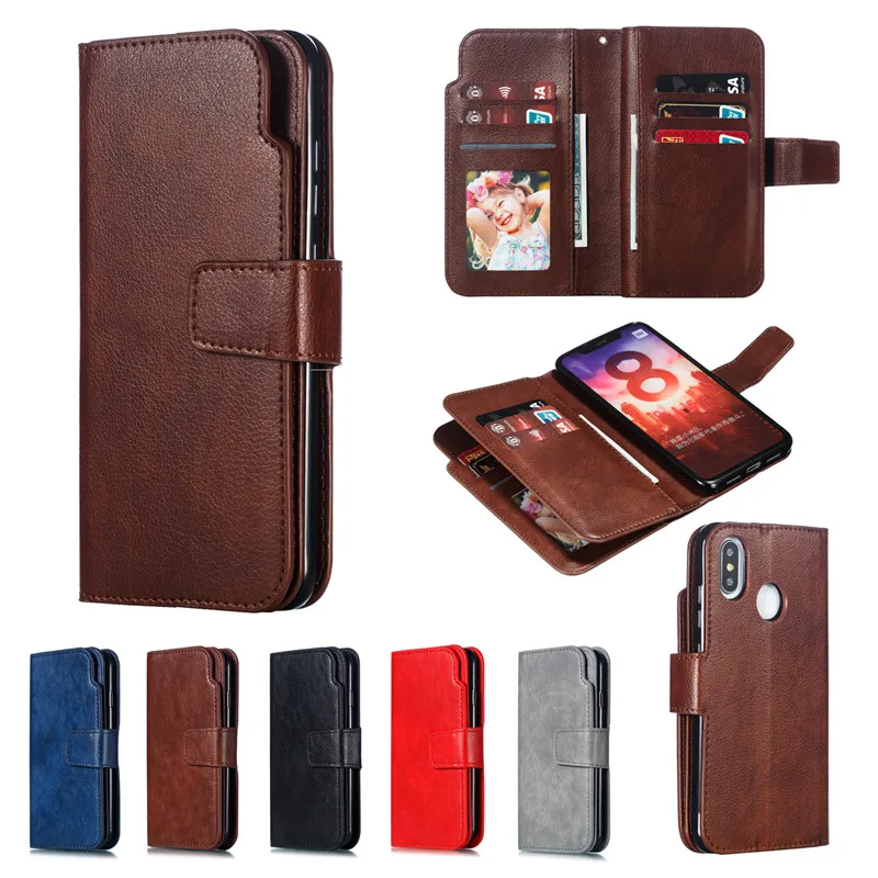 brown Кожаный чехол-кошелек, чехол для телефона xiaomi Red mi Note 6 PRO 7 4X mi 8, держатель для панели телефона с двумя отделениями для банковских карт, чехол-книжка из ПУ+ ТПУ - Цвет: brown