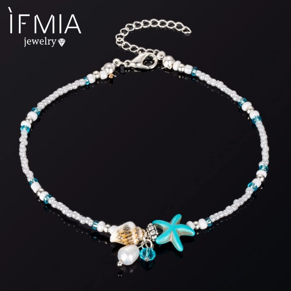 Женские ножные браслеты IFMIA в стиле бохо с бусинами из ракушек Модные Винтажные