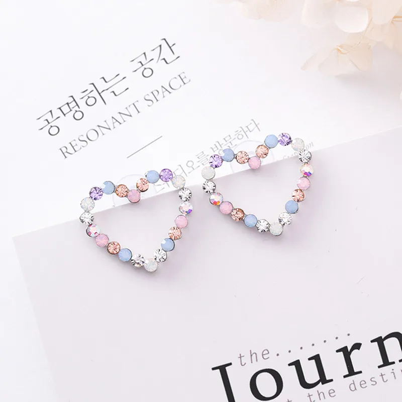 Modern Women's Earrings 2018 Simple Colorful Zircon Heart Star Women Stud Korean Fashion Cute Female Jewelry Accessorie | Украшения и