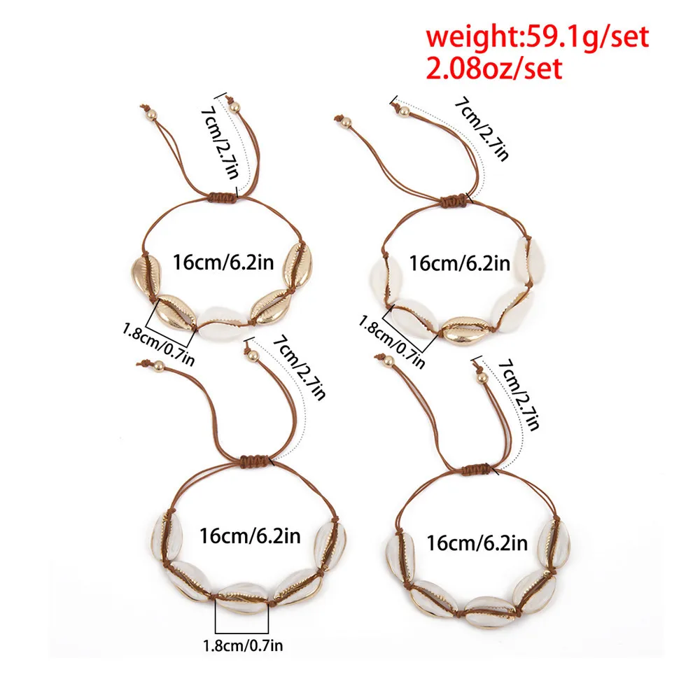 

4 Pcs/ Set Bohemian Cowrie Shell Bracelet Bangle Set Women Punk Summer Seashell Rope Chain Adjustable Bracelet Jewelry 2019 Gift