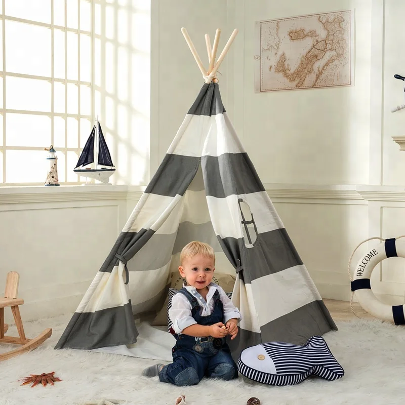 Вигвам большого размера ZP050 палатка для детей с серыми помпонами игр в индийском