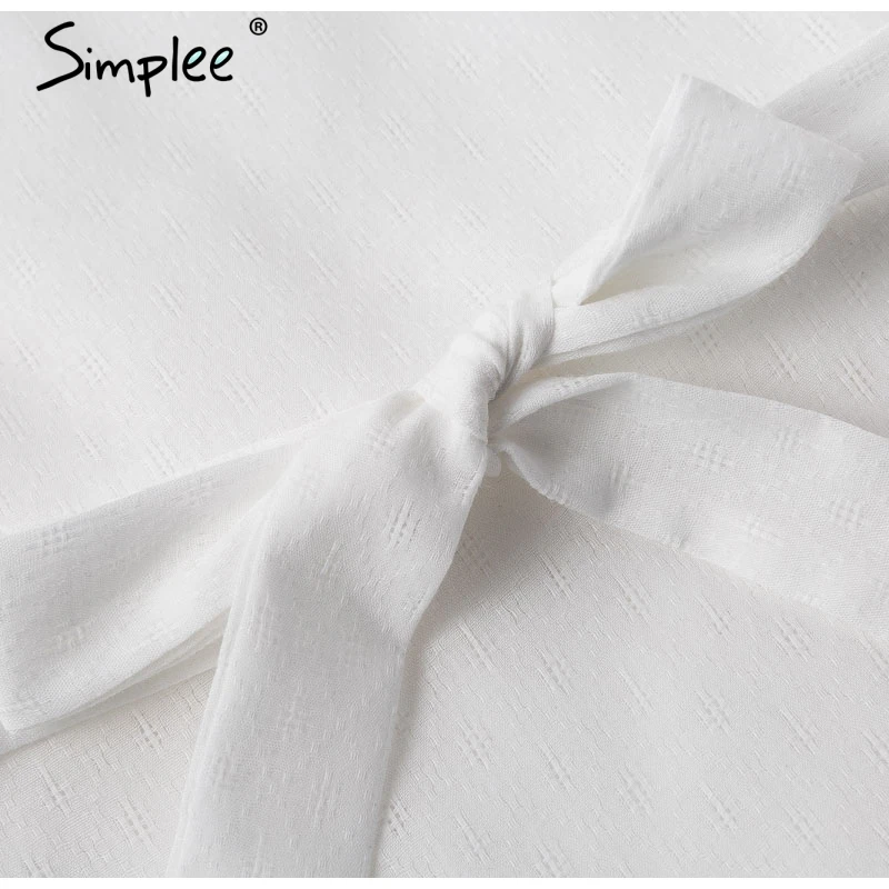 Simplee Elegant embroidery white women dress Flare sleeve ruffle sashes summer dresses Casual v-neck sexy dress female vestidos