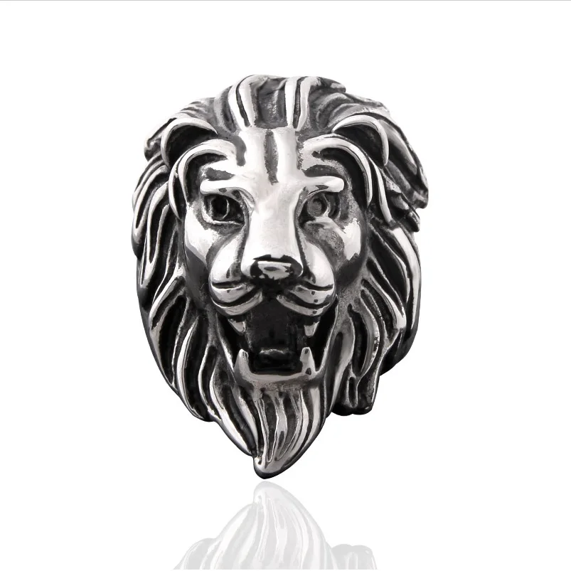 

Sirius Men's Stainless Steel Vintage African Lion King Face Lion Head Ring for Men Women Silver