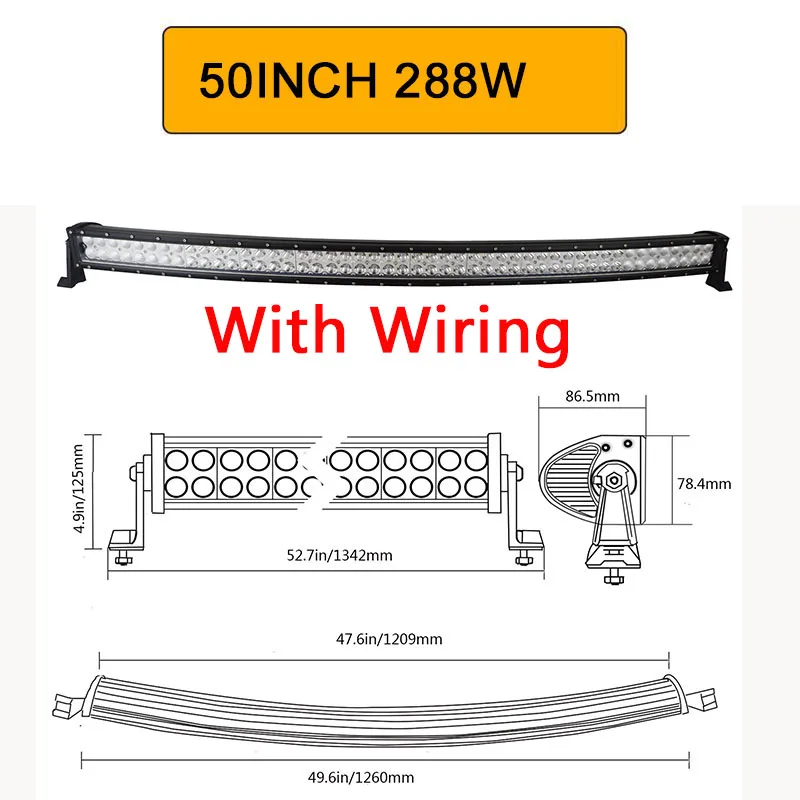 50in with wire Auxtings 22 32 42 50 52 ''дюймовый изогнутый СВЕТОДИОДНЫЙ светильник комбинированный светодиодный рабочий светильник 3D 7D бар Вождение внедорожный автомобиль грузовик 4x4 внедорожник ATV 12 В 24 В - Цвет: 50in with wire