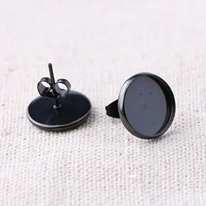 black Onwear 20 шт из нержавеющей стали розовое золото черный кабошон Серьга Базовые заготовки 12 мм Диаметр Серьги-шпильки настройки с спинками - Цвет: black