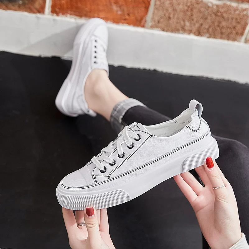 Новинка Весенняя лаконичная женская обувь из натуральной кожи тапочки плоские