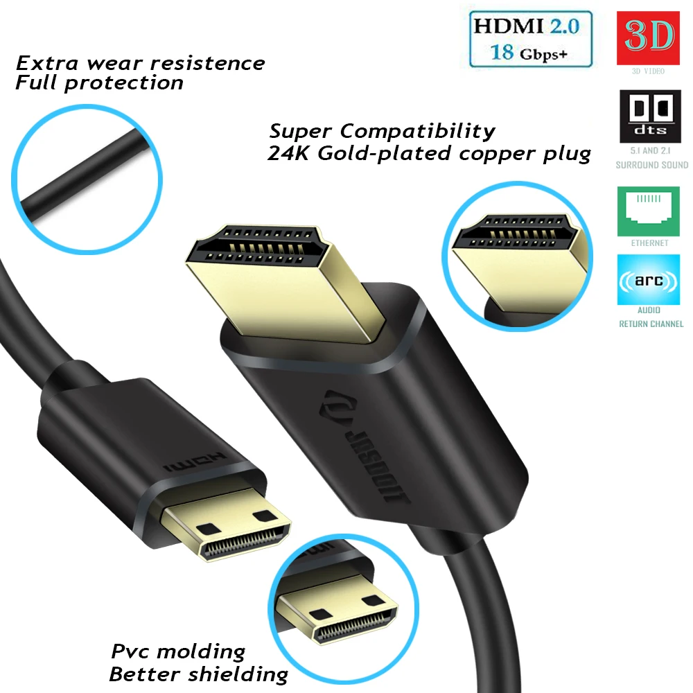 Мини hdmi кабель 2 0 в золотой высокоскоростной 4K 1080P Ethernet для камеры DV Tablet 1 м 3 мини
