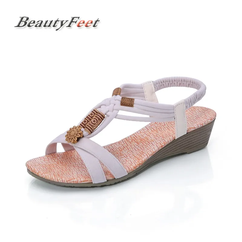 BeautyFeet 2018 новые богемные женские босоножки на плоской подошве с украшением в виде