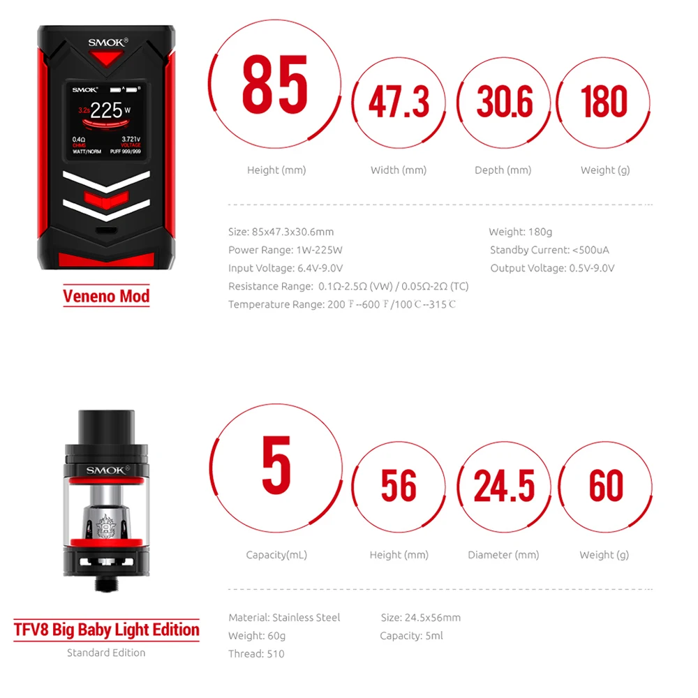 Электронная сигарета Vape SMOK Veneno Kit 225 Вт бокс мод испаритель электронные сигареты