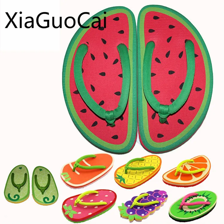 Женские шлепанцы с фруктами летние пляжные на плоской подошве открытые Прямая