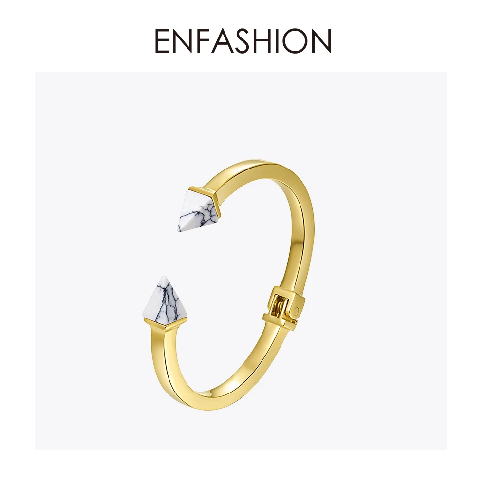 Enfashion, Браслет-манжета из натурального камня с шипами, мансетт, золотой цвет, браслет на запястье, женские браслеты из нержавеющей стали, браслеты