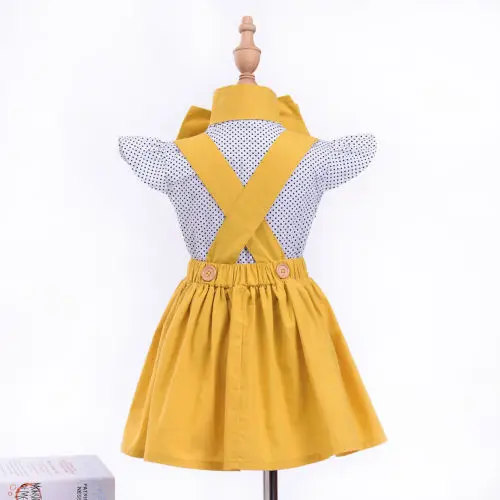 Новая модная летняя одежда для девочек Рубашка в горошек с галстуком бабочкой