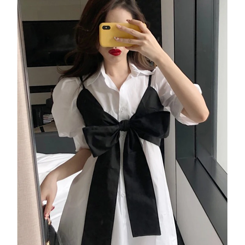 2019 женское милое платье в Корейском стиле топ продаж рубашка с бантом бабочкой