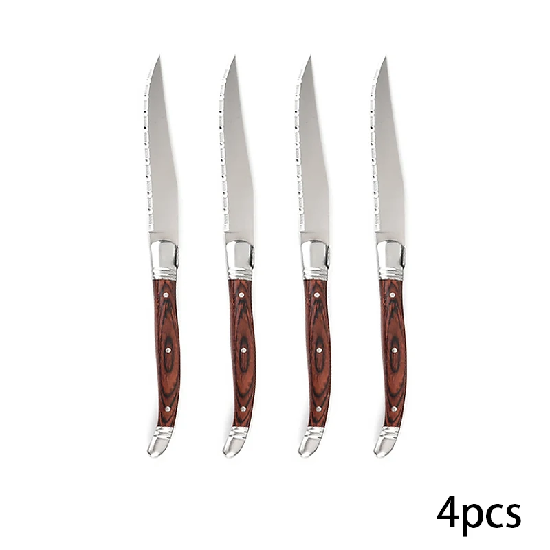 4pcs Red wood Стиль Laguiole, ножи для стейка, посуда из нержавеющей стали, деревянные столовые приборы, столовый нож с деревянной ручкой, стол, рождественский подарок, столовые приборы 9" - Цвет: 4pcs Red wood