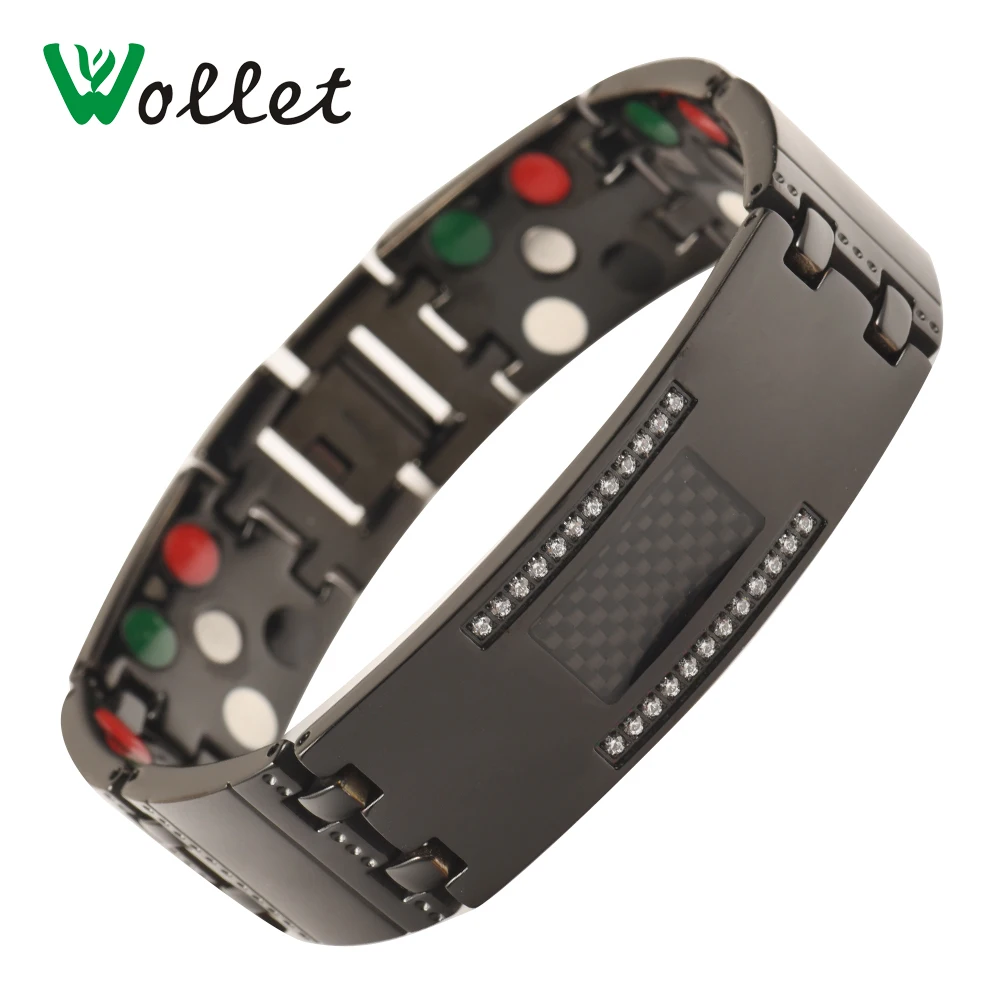 Модный браслет цепочка Wollet с фианитами черный углеродное волокно инфракрасный